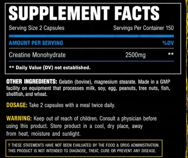 Supplement Facts panel from the Animal Ready-To-Go Creatine label: 2 capsules (2,500 mg) serving.