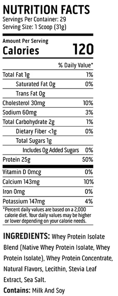 Supplement Facts panel from the Ascent 100% Whey label: 1 scoop (31 g) serving.
