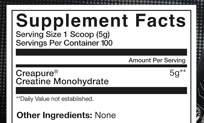 Supplement Facts panel from the Ascent Clean Creatine label: 1 scoop (5 g) serving.
