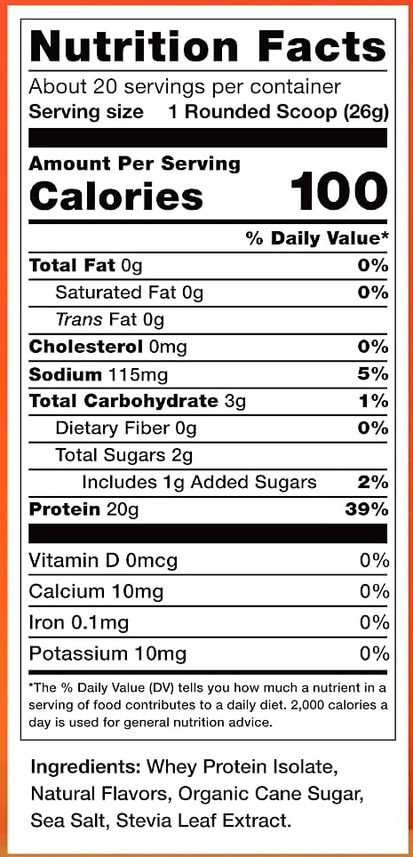 Supplement Facts panel from the Ascent Clear Protein Isolate label: 1 rounded scoop (26 g) serving.