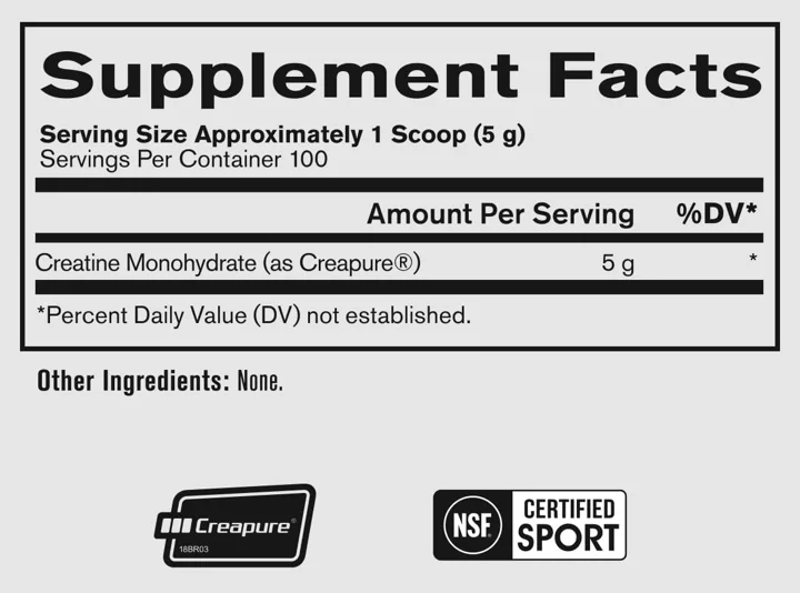 Supplement Facts panel from the BPN Creatine Monohydrate label: 1 scoop (5 g) serving.