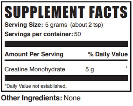 Supplement Facts panel from the BulkSupplements label: 5 g (about 2 tsp) serving.