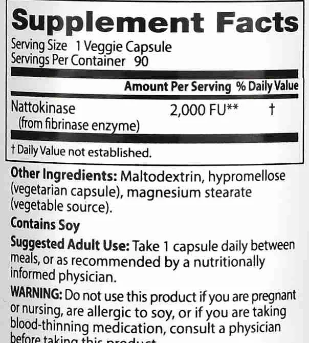 Supplement Facts panel from the Doctor's Best Nattokinase 2,000 FUs label: 1 capsule serving.