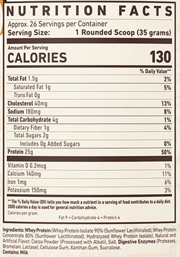 Supplement Facts panel from the Ghost Whey label: 1 rounded scoop (35 g) serving.