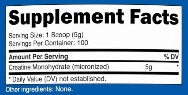 Supplement Facts panel from the Nutricost label: 1 scoop (5 g) serving.