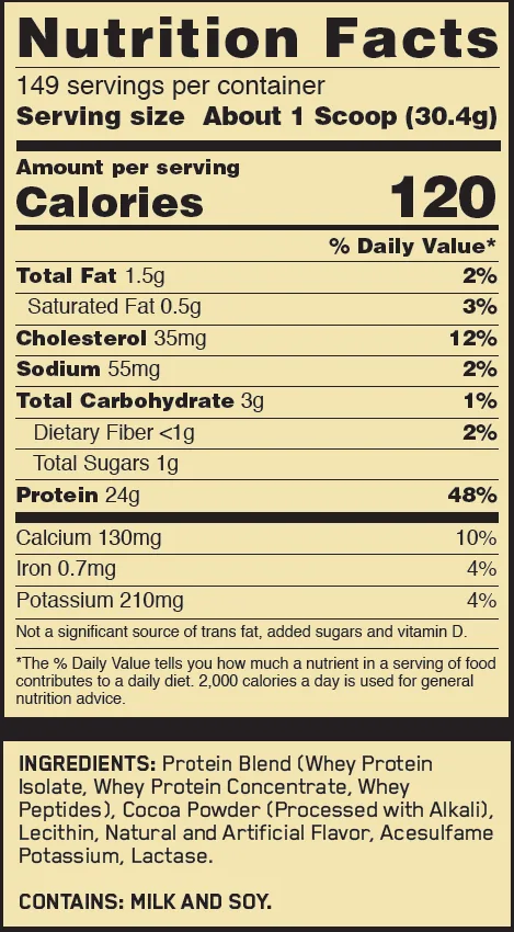 Supplement Facts panel from the Gold Standard label: 1 scoop (30.4 g) serving.