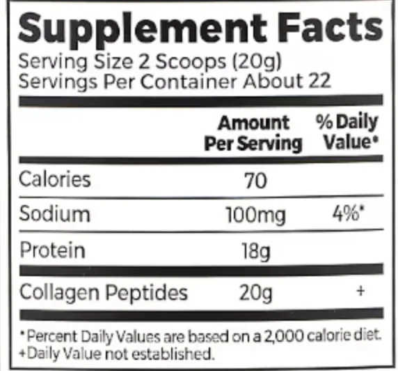 Supplement Facts panel from the Orgain label: 20 g serving.