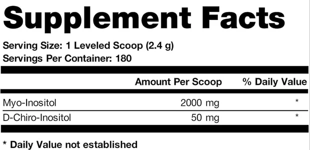 Supplement Facts panel from the Ovasitol Inositol Powder label: 2.4 g serving.
