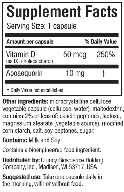 Supplement Facts panel from the Prevagen Regular Strength label: 1 capsule serving.