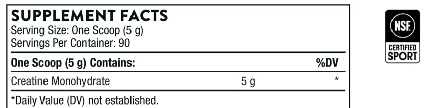 Supplement Facts panel from the Thorne label: 1 scoop (5 g) serving.
