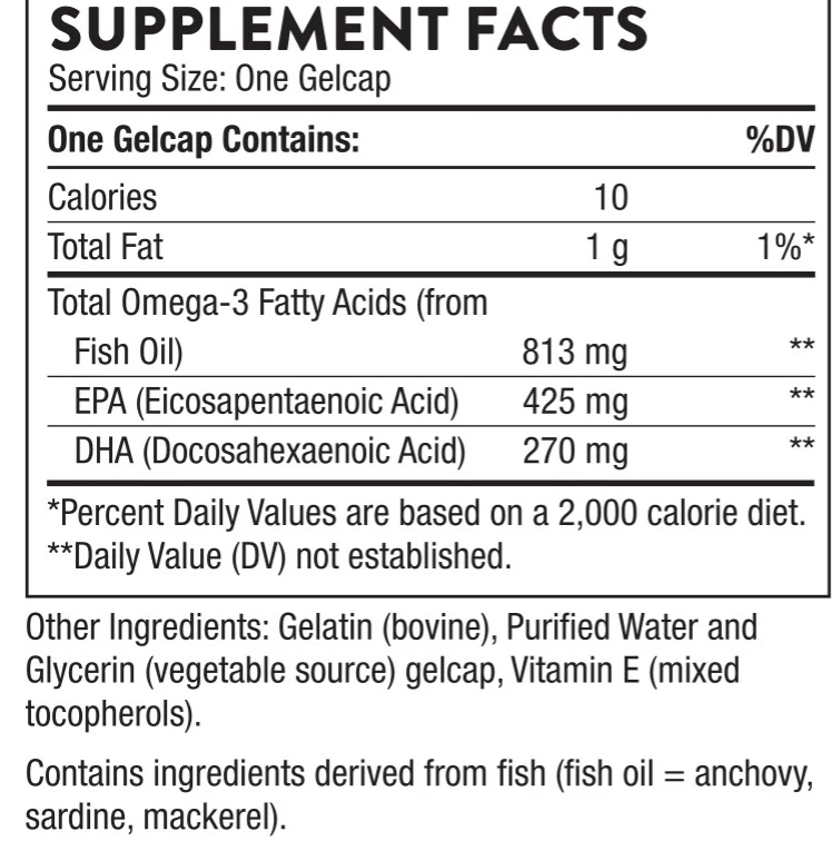 Supplement Facts panel from the Thorne Super EPA label: 1 gelcap serving.
